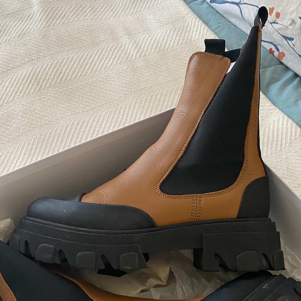 Ganni Brown and Black Combat Boots